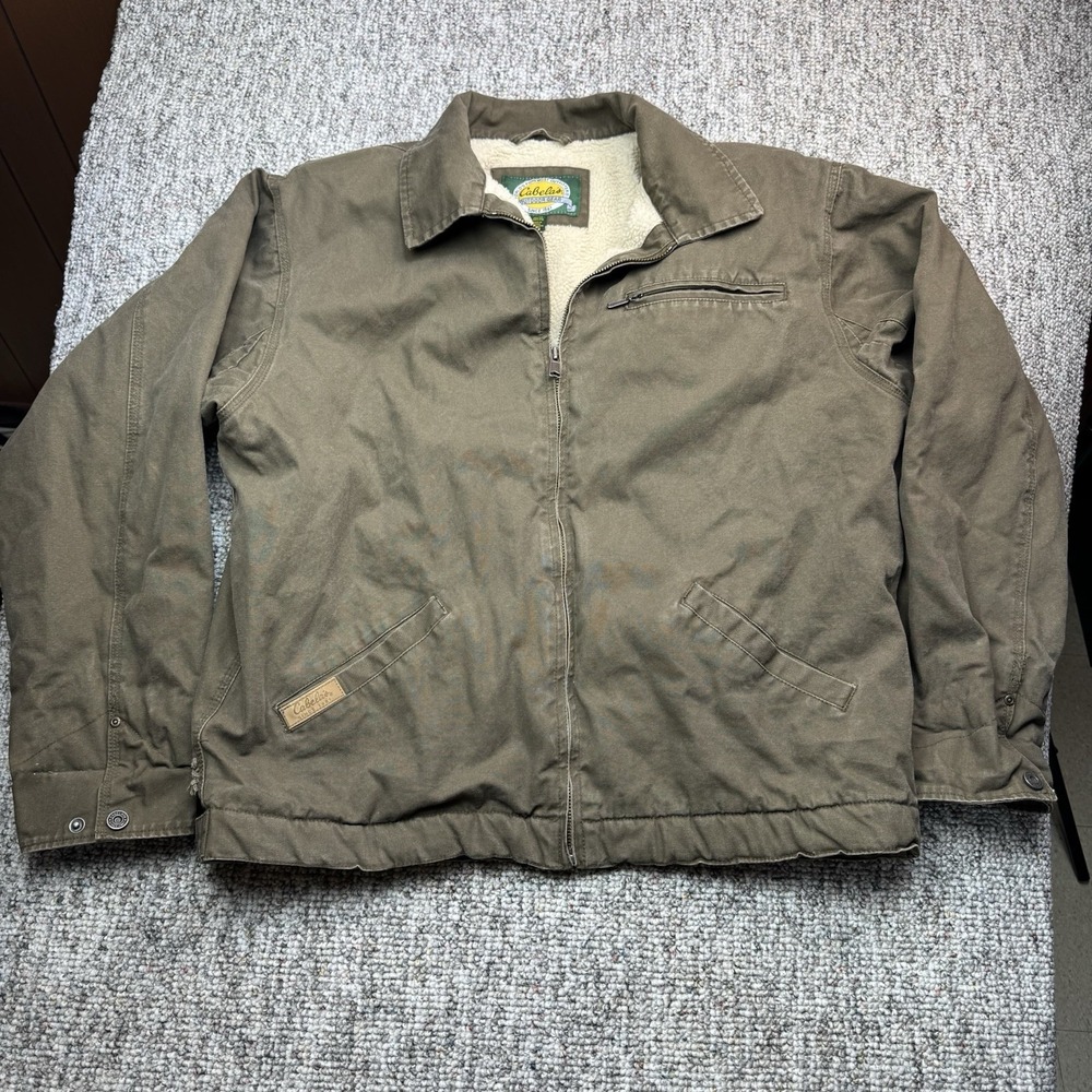 Vintage Cabela's Mens XL Tall Long Duck Canvas Sherpa Lined Full Zip Work Brown